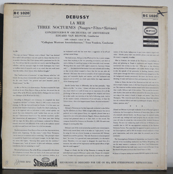 Claude Debussy - La Mer; Three Nocturnes (VINYL) | Near Mint (NM) Excellent+ (EX+)