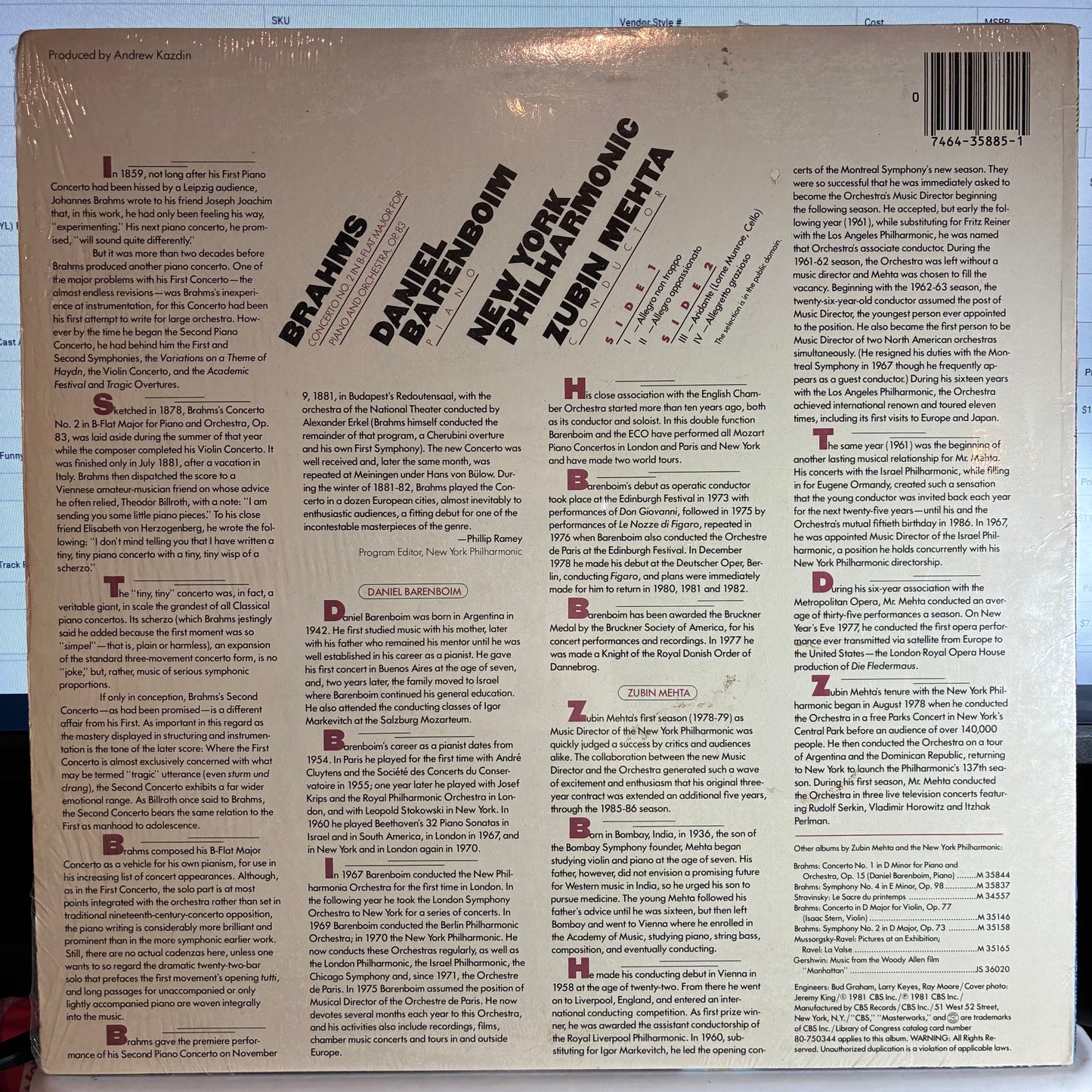 Johannes Brahms - Piano Concerto No. 2 (VINYL) | Near Mint (NM or M-) Excellent+ (EX+)