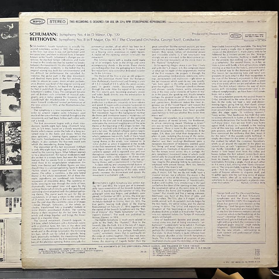 George Szell - Symphony No.4 In D Minor, Op.120 / Symphony No.8 In F Major, Op.93 (VINYL) | Near Mint (NM) Excellent+ (EX+)