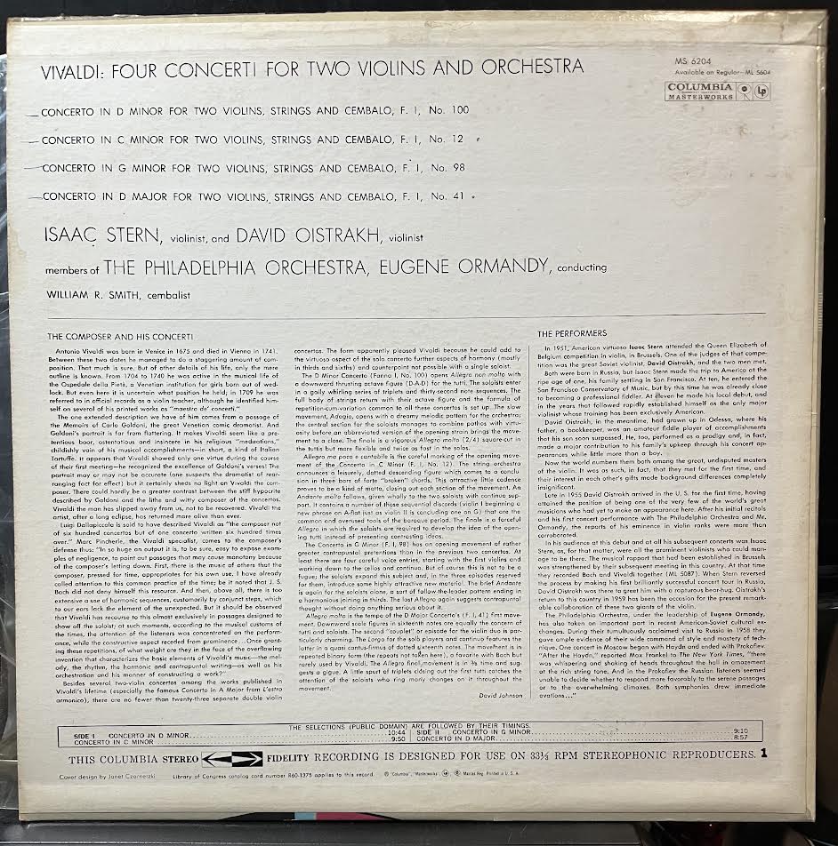 Isaac Stern - Four Vivaldi Concerti For Two Violins And Orchestra (VINYL) | Near Mint (NM) Excellent+ (EX+)