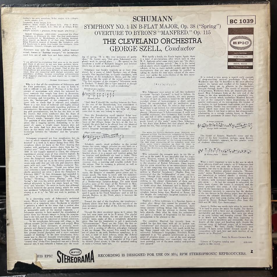 Robert Schumann - Symphony No. 1 In B-Flat Major, Op. 38 ("Spring") (VINYL) | Near Mint (NM or M-) Excellent (EX)