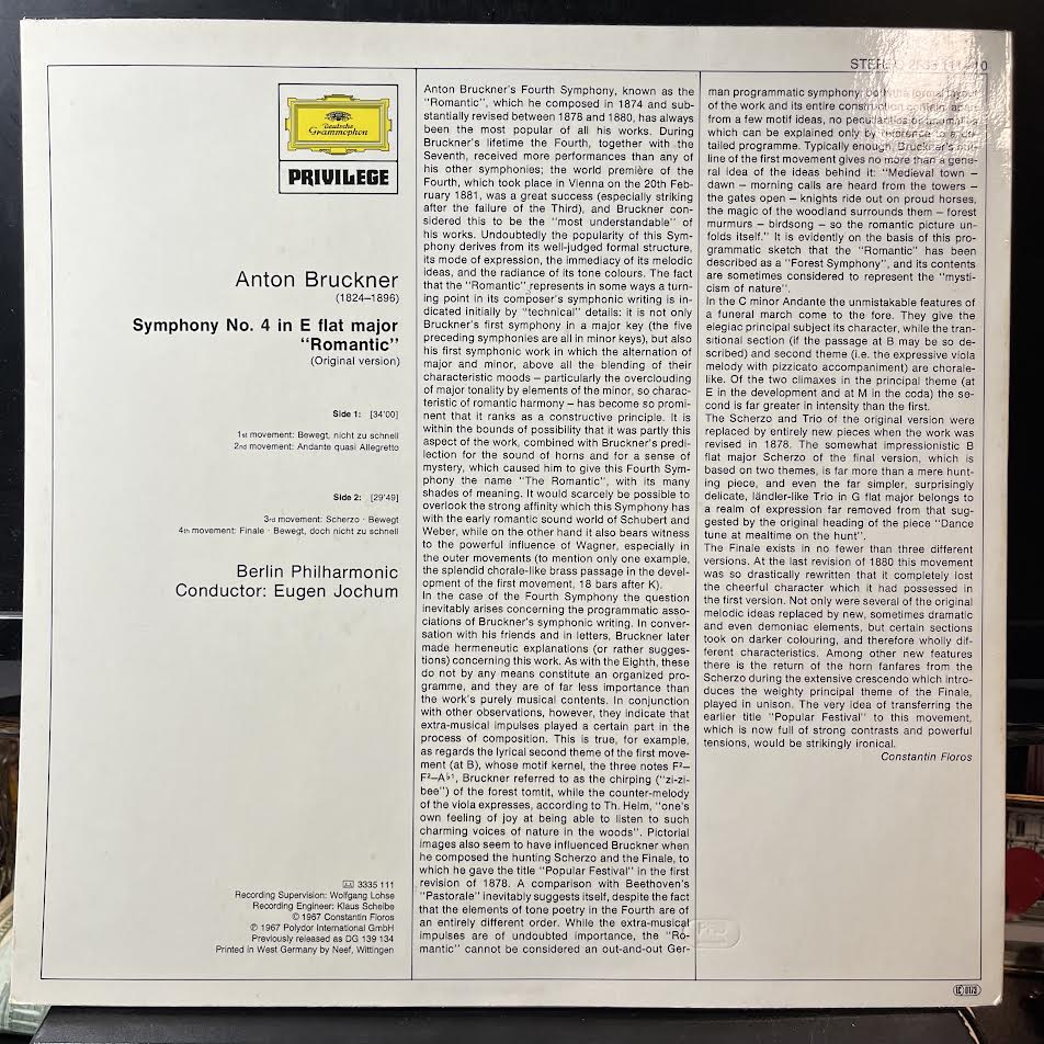 Anton Bruckner - Symphonie Nr. 4 "Romantische" (VINYL) | Near Mint (NM or M-) Near Mint (NM)