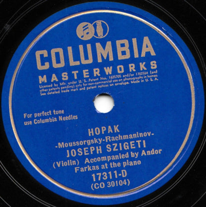 Joseph Szigeti - Aubade / Hopak (78RPM 10") COLUMBIA 17311 | Near Mint (NM or M-) Generic