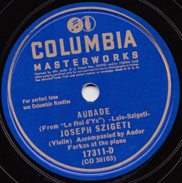Joseph Szigeti - Aubade / Hopak (78RPM 10") COLUMBIA 17311 | Near Mint (NM or M-) Generic
