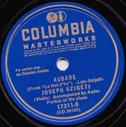 Joseph Szigeti - Aubade / Hopak (78RPM 10") COLUMBIA 17311 | Near Mint (NM or M-) Generic