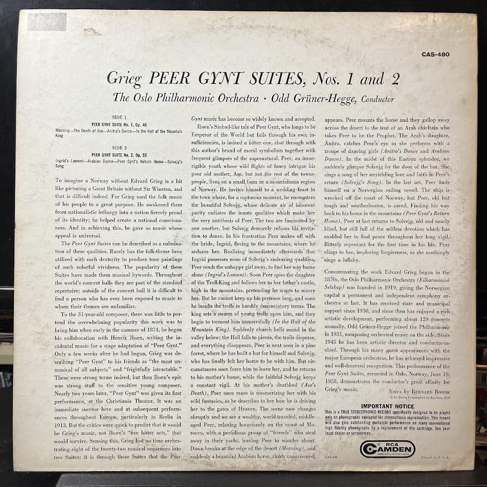 Edvard Grieg - Peer Gynt Suites, Nos. 1 And 2 (VINYL) | Near Mint (NM) Excellent+ (EX+)