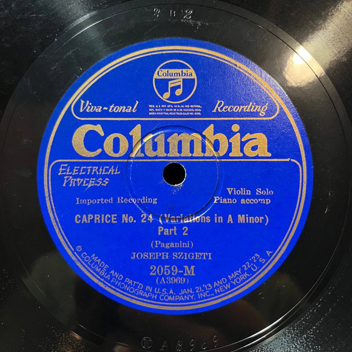Joseph Szigeti - CAPRICE NO. 24 P1 & P2 (78RPM 10") COLUMBIA 2059-M | Excellent+ (EX+) Generic