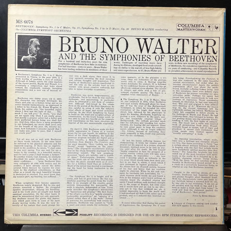 Bruno Walter - Symphony No. 1 In C Major - Symphony No. 2 In D Major (VINYL) | Near Mint (NM) Excellent+ (EX+)