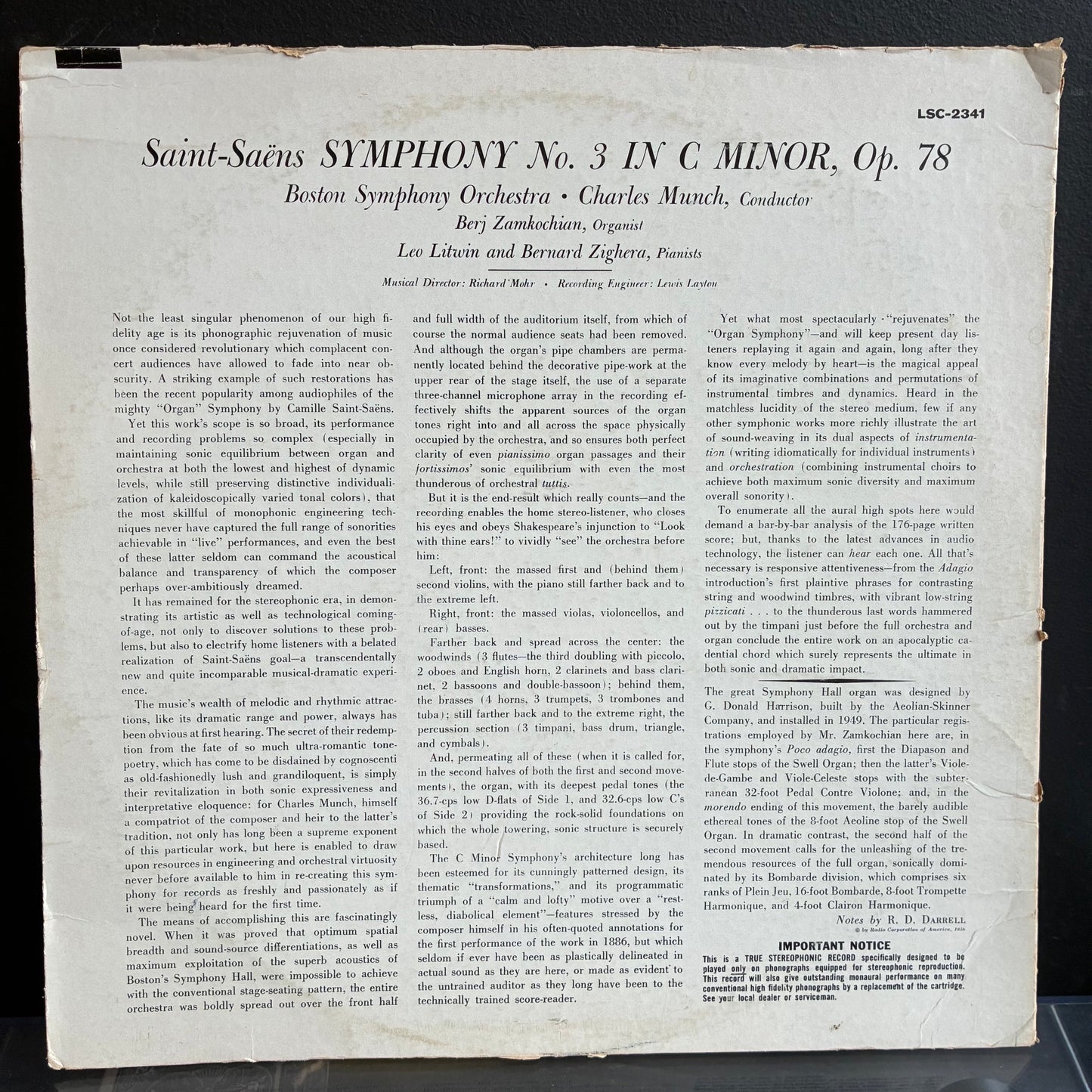 Camille Saint-Saëns - A Stereo Spectacular / Symphony No. 3 (VINYL) | Very Good Plus (VG+) Very Good (VG)