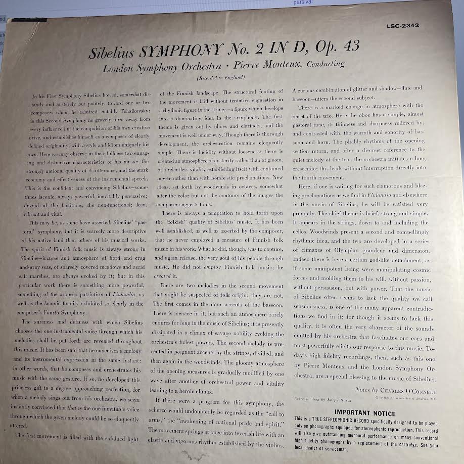 Jean Sibelius - Symphony No. 2 (VINYL) | Very Good Plus (VG+) Excellent (EX)
