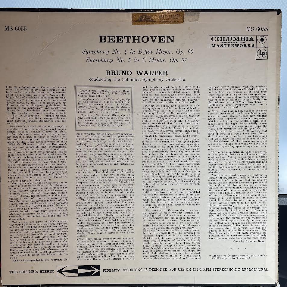 Bruno Walter - Symphony No. 5 · Symphony No. 4 (VINYL) | Very Good Plus (VG+) Very Good Plus (VG+)