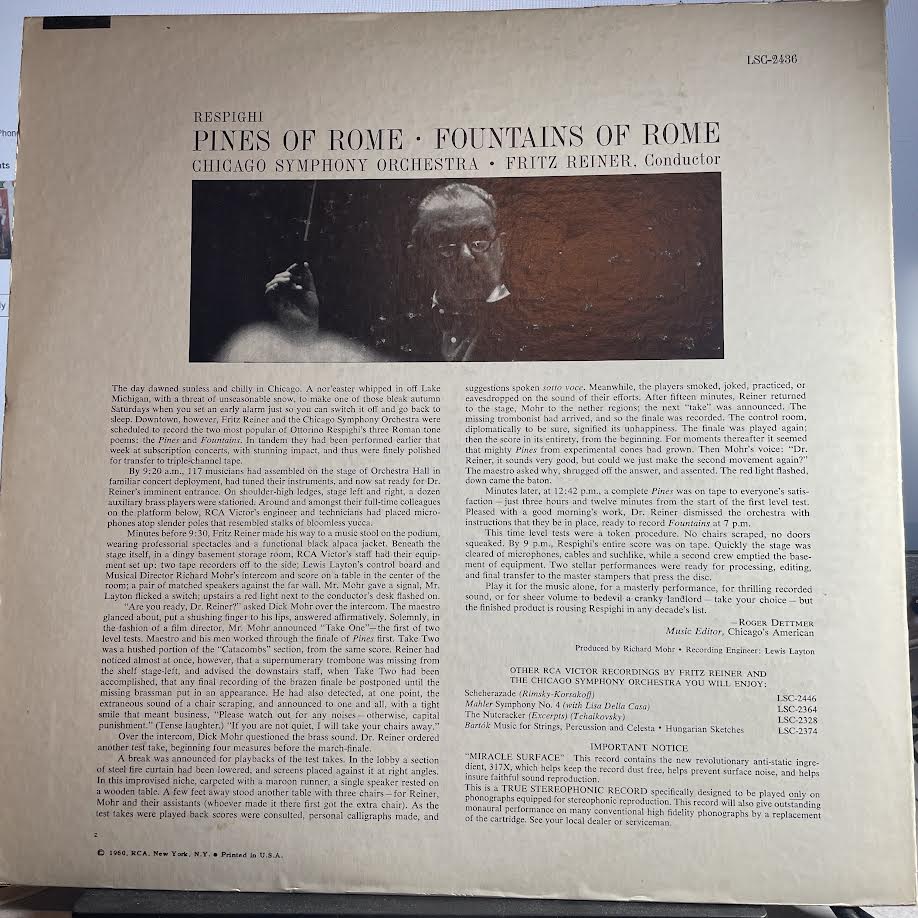 Ottorino Respighi - Pines Of Rome / Fountains Of Rome (VINYL) | Very Good Plus (VG+) Excellent (EX)