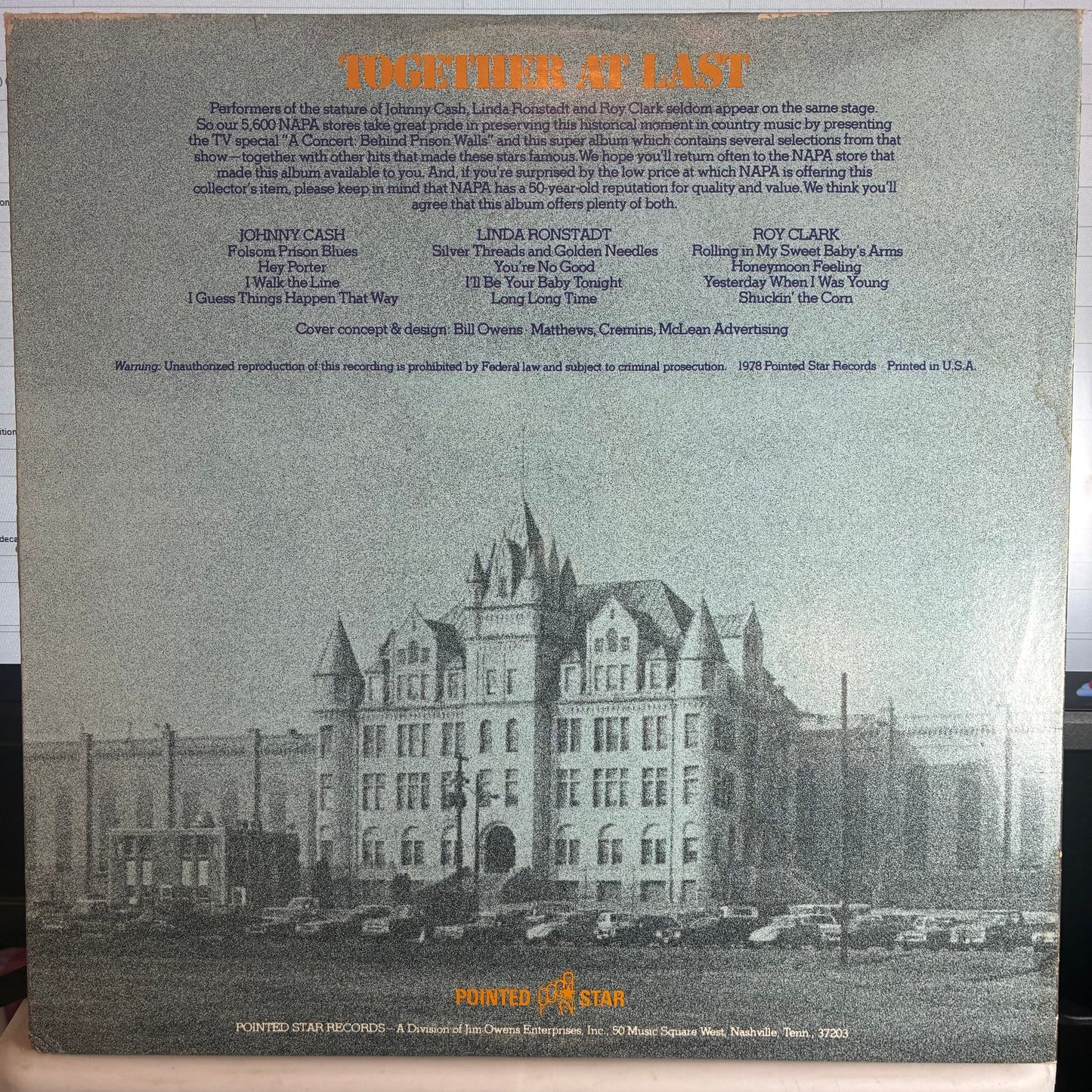 Johnny Cash - Napa Presents A Concert: Behind Prison Walls (VINYL) | Excellent (EX) Excellent (EX)