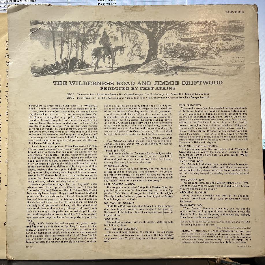 Jimmy Driftwood - The Wilderness Road (VINYL) | Very Good Plus (VG+) Very Good Plus (VG+)