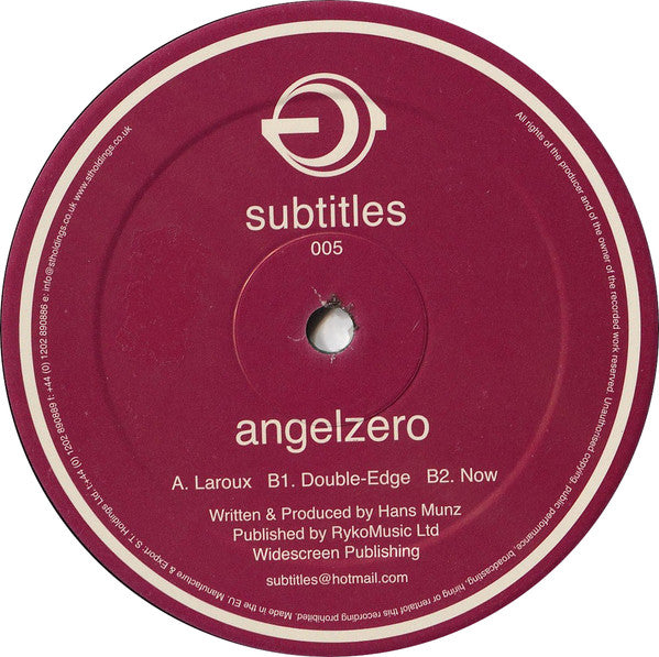 Angelzero - Laroux / Double-Edge / Now (12" VINYL) | Excellent+ (EX+) Generic