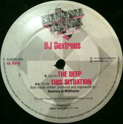 Dextrous - The Deep / This Situation (12" VINYL) | Very Good Plus (VG+) Generic