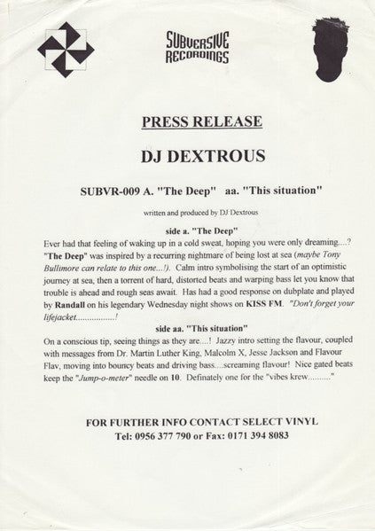 Dextrous - The Deep / This Situation (12" VINYL) | Very Good Plus (VG+) Generic