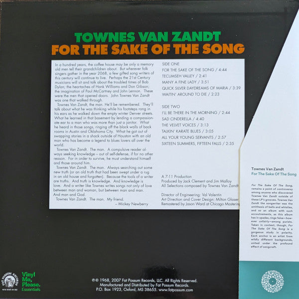 Townes Van Zandt - For The Sake Of The Song (VMP VINYL) | Mint (M) Mint (M)