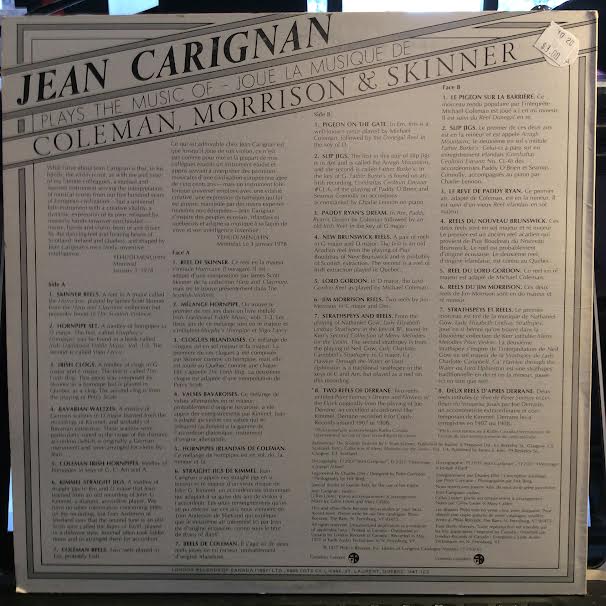 Jean Carignan - Plays the Music of Coleman, Morrison & Skinner (VINYL) | Excellent (EX) Very Good Plus (VG+)