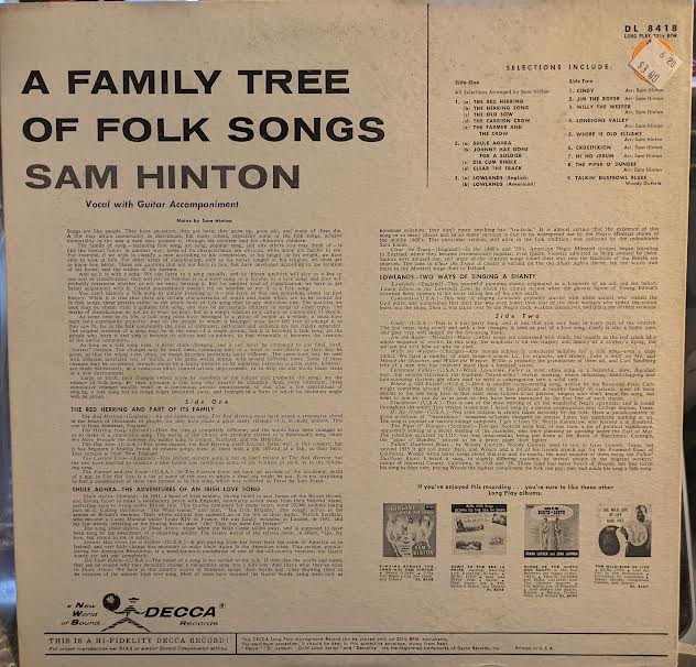 Sam Hinton - A Family Tree Of Folk Songs (VINYL) | Near Mint (NM or M-) Very Good Plus (VG+)