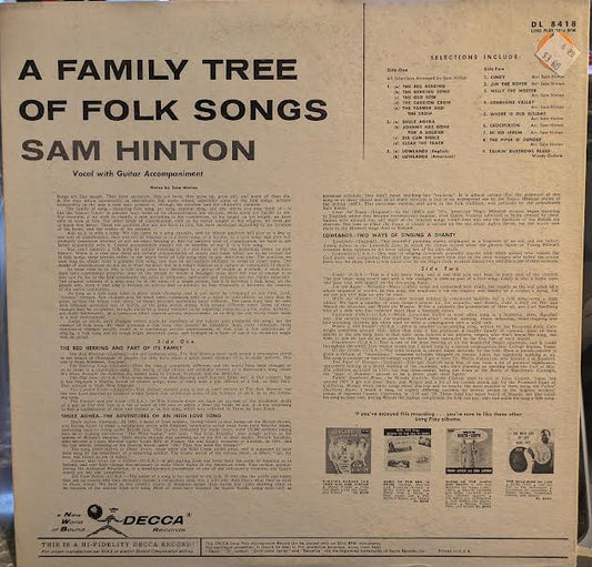 Sam Hinton - A Family Tree Of Folk Songs (VINYL) | Near Mint (NM or M-) Very Good Plus (VG+)