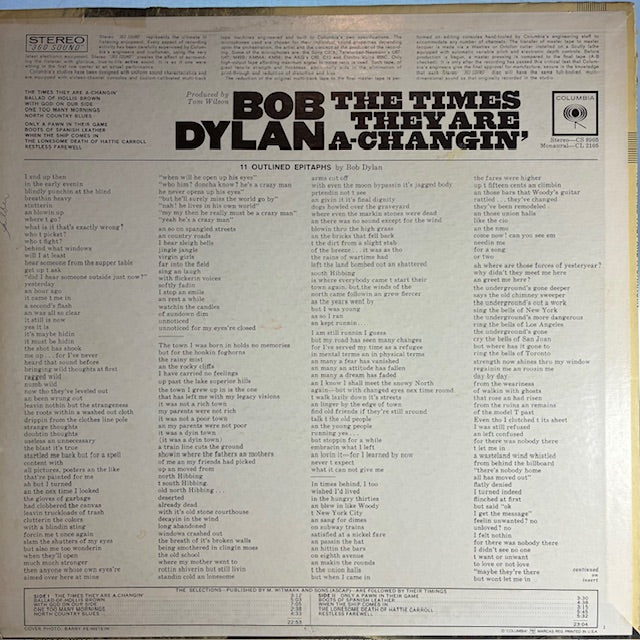 Bob Dylan - The Times They Are A-Changin' (VINYL) | Very Good (VG) Very Good Plus (VG+)
