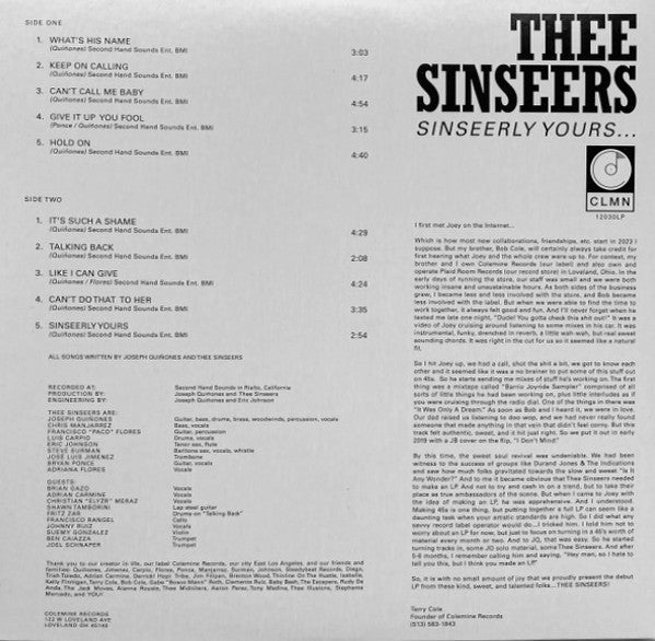 Thee Sinseers - Sinseerly Yours (OPAQUE YELLOW VINYL) | Mint (M) Mint (M)