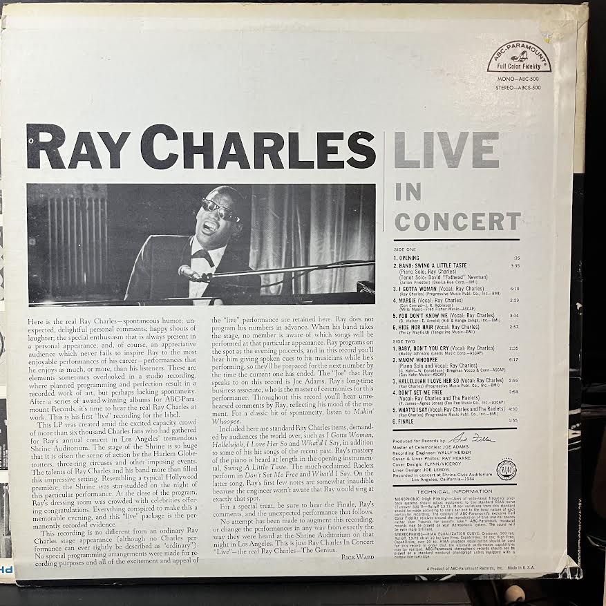 Ray Charles - Ray Charles Live In Concert (VINYL) | Excellent+ (EX+) Excellent (EX)