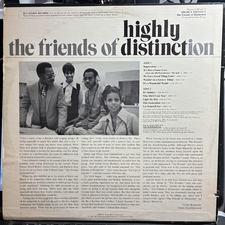 The Friends Of Distinction - Highly Distinct (VINYL) | Excellent (EX) Very Good Plus (VG+)