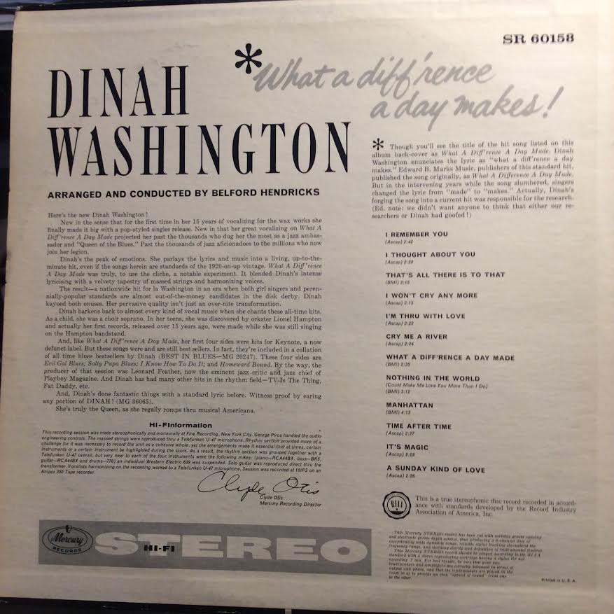 Dinah Washington - What A Diff'rence A Day Makes! (VINYL) | Near Mint- (NM-) Excellent+ (EX+)