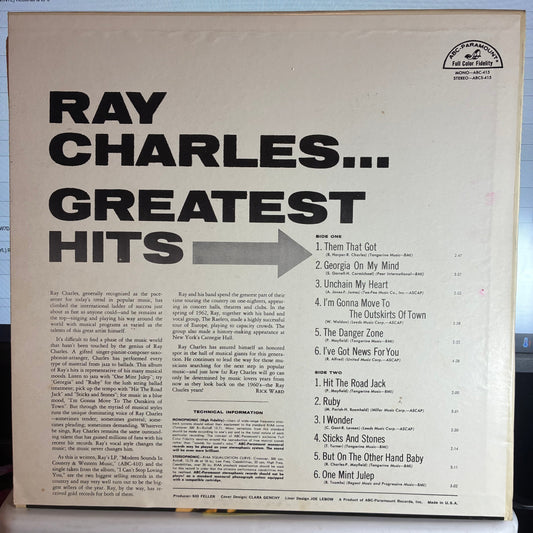 Ray Charles - Greatest Hits (VINYL) | Very Good Plus (VG+) Excellent (EX)