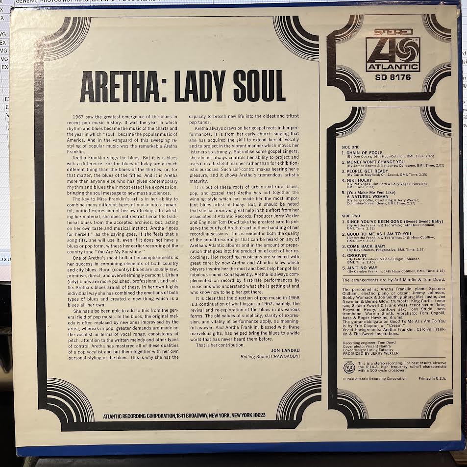 Aretha Franklin - Lady Soul (VINYL) | Very Good (VG)