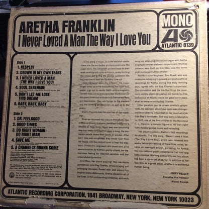 Aretha Franklin - I Never Loved A Man The Way I Love You (VINYL) | Very Good (VG) Good++ (G++)