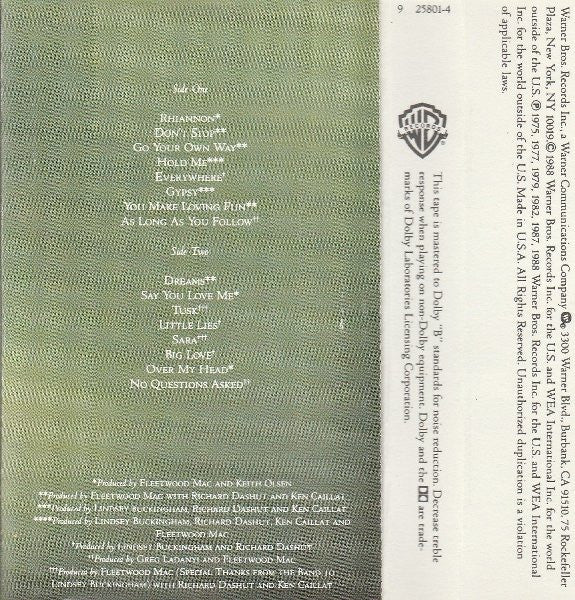Fleetwood Mac - Greatest Hits (CASSETTE) | Excellent (EX) Excellent (EX)