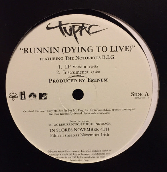 2Pac - Runnin (Dying To Live) (12" VINYL) | Near Mint (NM) Excellent+ (EX+)