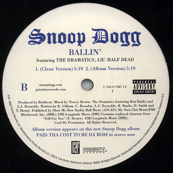 Snoop Dogg - Beautiful / Ballin' (12" VINYL) | Very Good (VG) Very Good Plus (VG+)