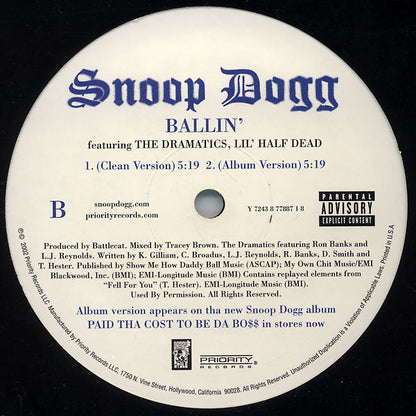 Snoop Dogg - Beautiful / Ballin' (12" VINYL) | Very Good (VG) Very Good Plus (VG+)
