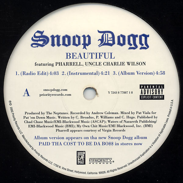 Snoop Dogg - Beautiful / Ballin' (12" VINYL) | Very Good (VG) Very Good Plus (VG+)