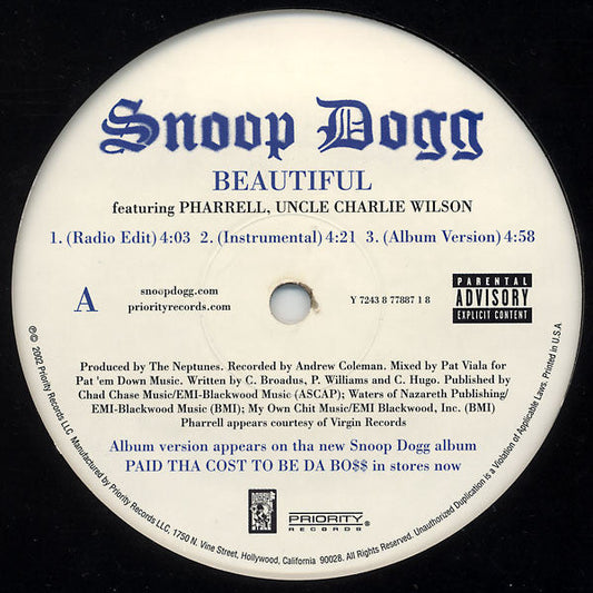 Snoop Dogg - Beautiful / Ballin' (12" VINYL) | Very Good (VG) Very Good Plus (VG+)
