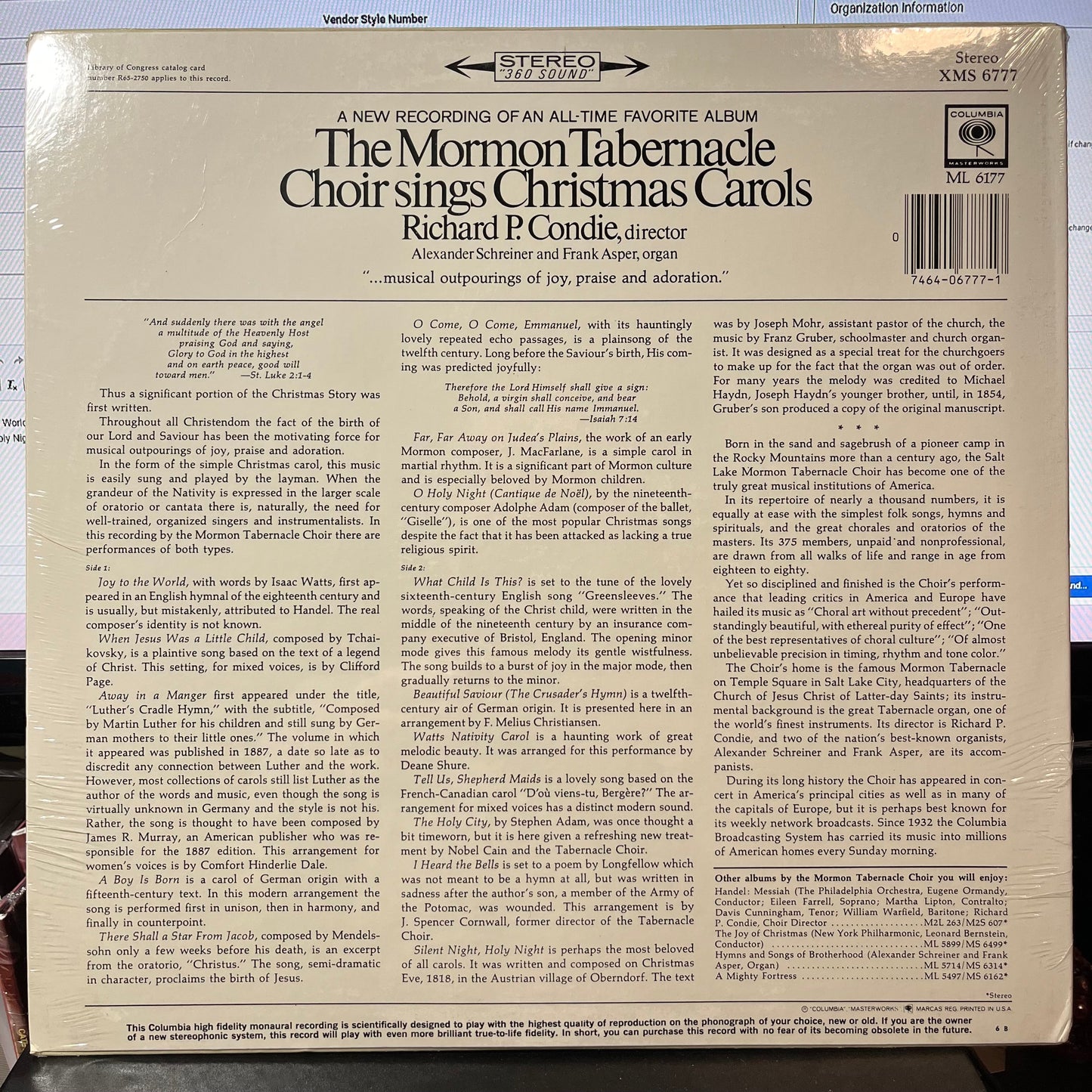 Sings Christmas Carols (VINYL) | Near Mint (NM or M-) Mint (M)