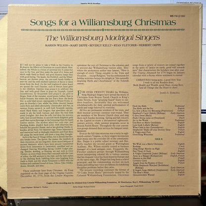The Williamsburg Madrigal Singers - Songs For A Williamsburg Christmas (VINYL) | Excellent+ (EX+)