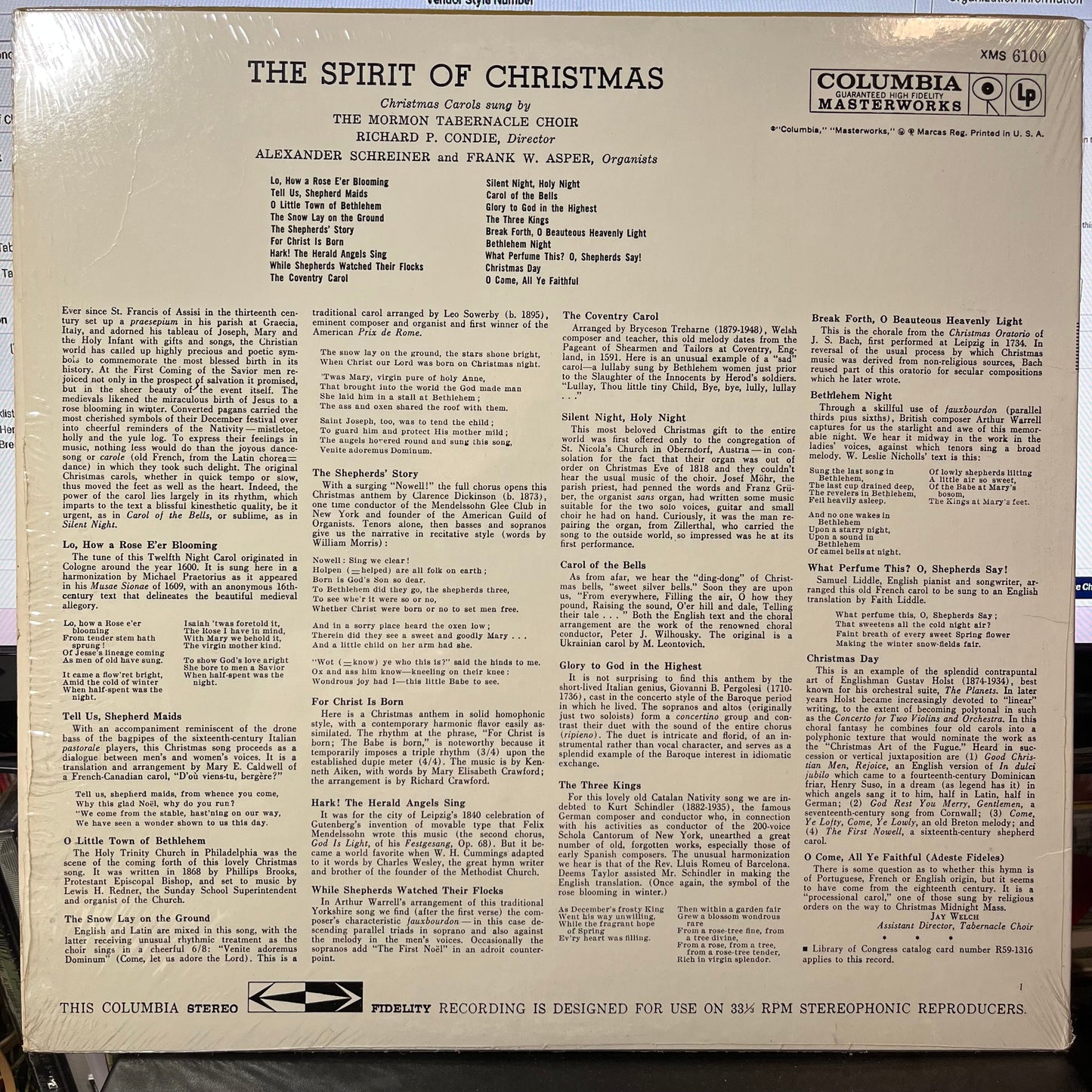 The Spirit Of Christmas: Christmas Carols Sung By The Mormon Tabernacle Choir (VINYL) | Near Mint (NM or M-)