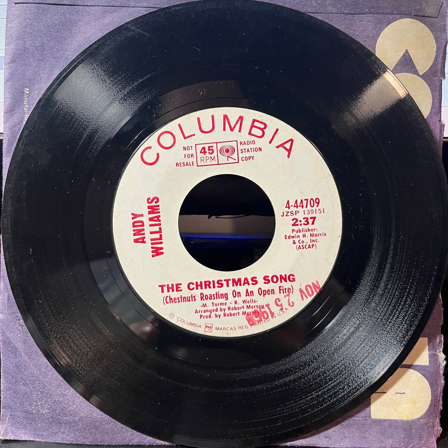 Andy Williams - It's The Most Wonderful Time Of The Year / The Christmas Song (Chestnuts Roasting On An Open Fire) (7" VINYL) | Very Good (VG) Generic