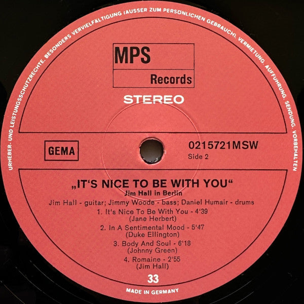 Jim Hall - It's Nice To Be With You (Jim Hall In Berlin) (VINYL) | Mint (M) Mint (M)