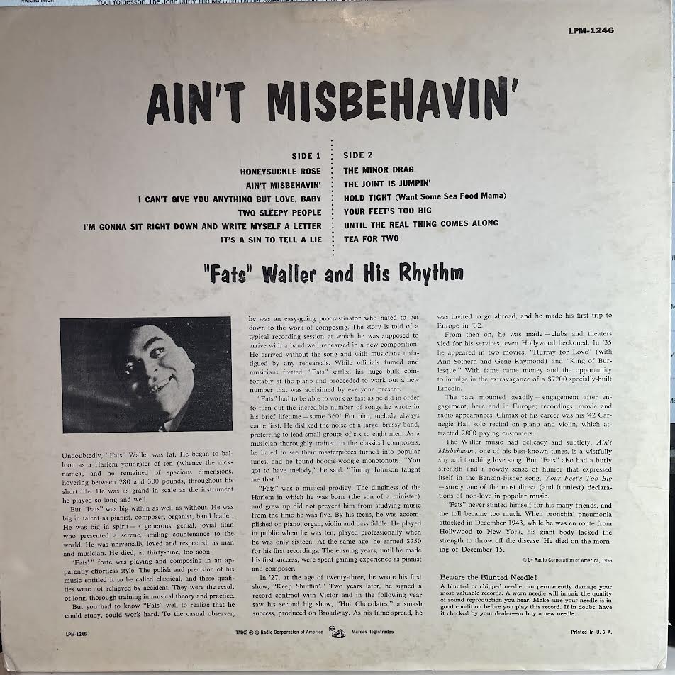 Fats Waller & His Rhythm - Ain't Misbehavin' (VINYL) | Excellent+ (EX+) Near Mint (NM)