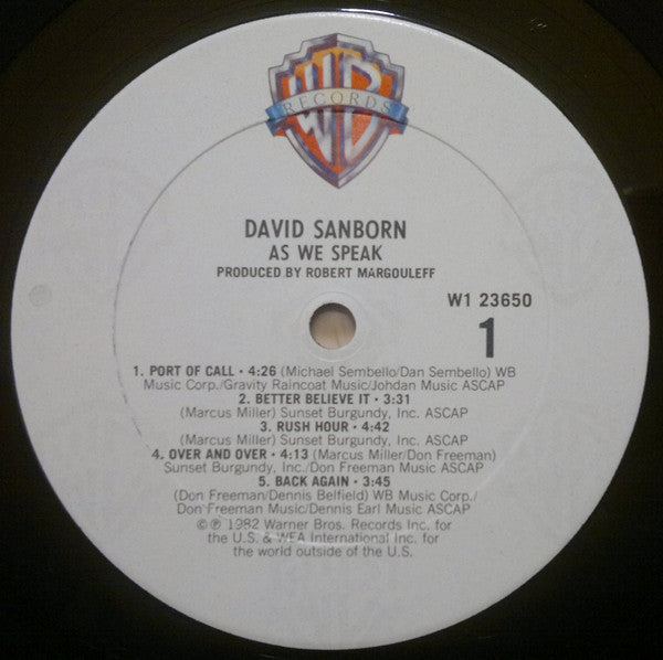 David Sanborn - As We Speak (VINYL) | Excellent (EX) Excellent+ (EX+)