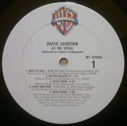 David Sanborn - As We Speak (VINYL) | Excellent (EX) Excellent+ (EX+)