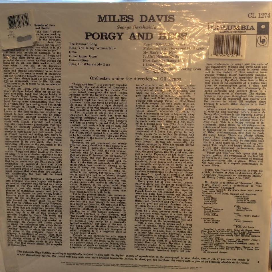 Miles Davis - Porgy And Bess (VINYL) | Near Mint (NM) Near Mint (NM)