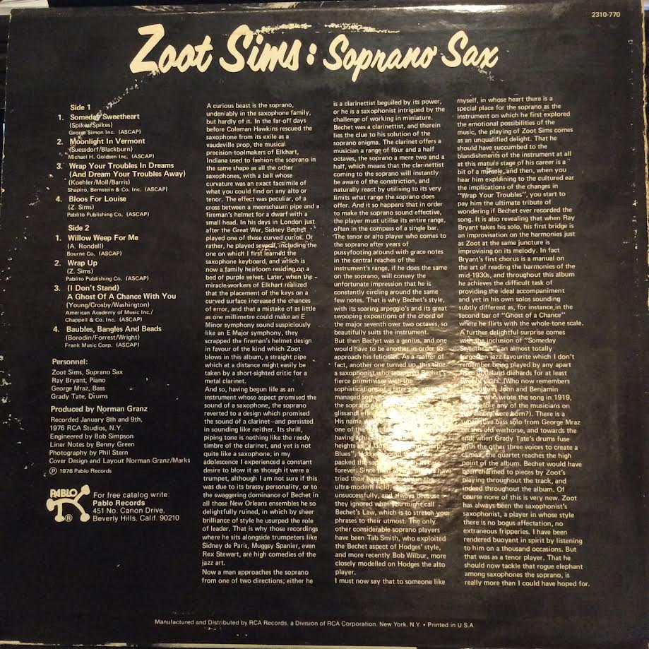 Zoot Sims - Soprano Sax (VINYL) | Near Mint (NM) Very Good Plus (VG+)