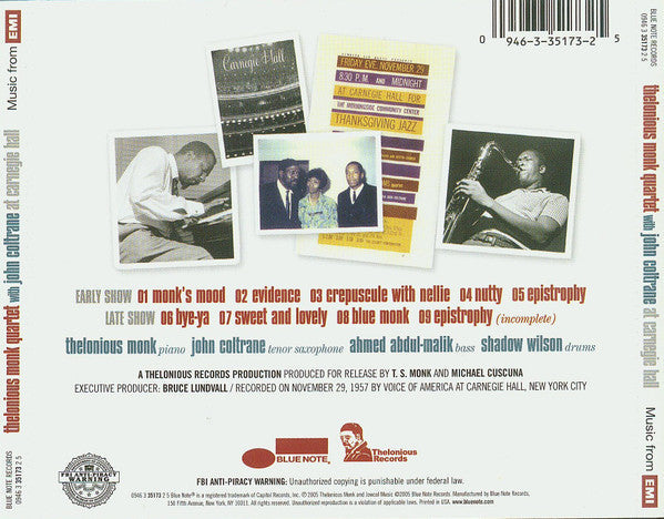The Thelonious Monk Quartet - At Carnegie Hall (CD) | Near Mint (NM) Near Mint (NM)